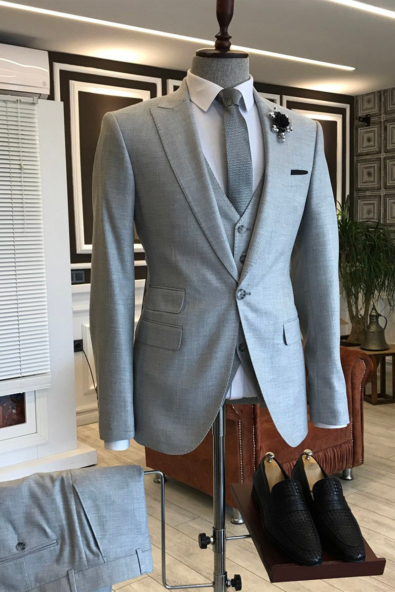 Kent Formal Light Grey Three Piece Point Lapel Suit