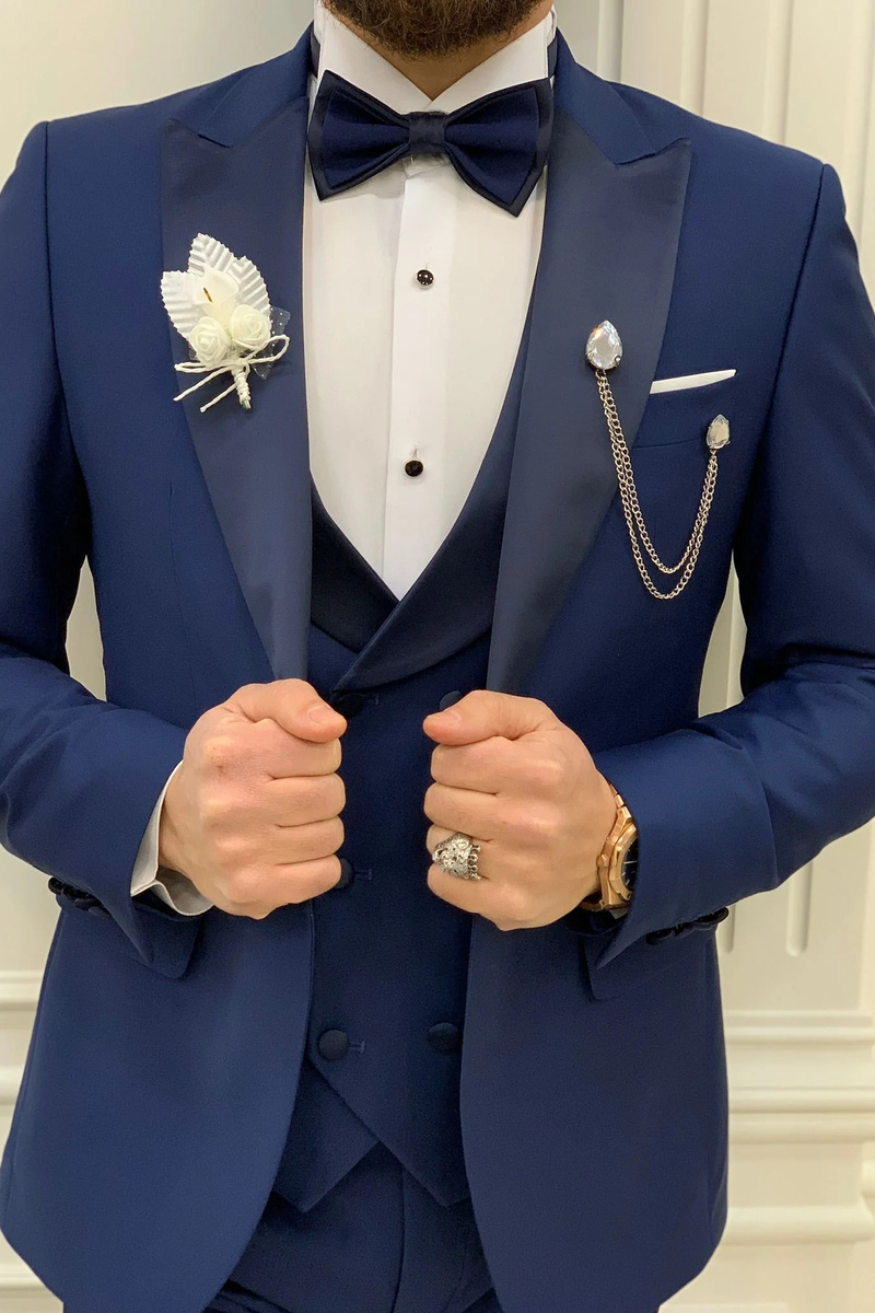 Modern Indigo Slim Peak Collar Three-Piece Tuxedo