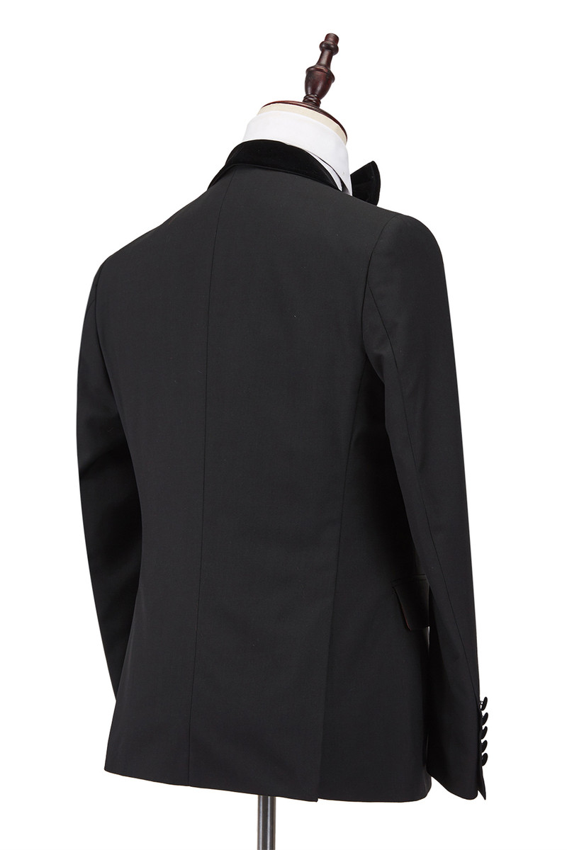 Modern Black One-Button Velvet Shawl Lapel Wedding Suit