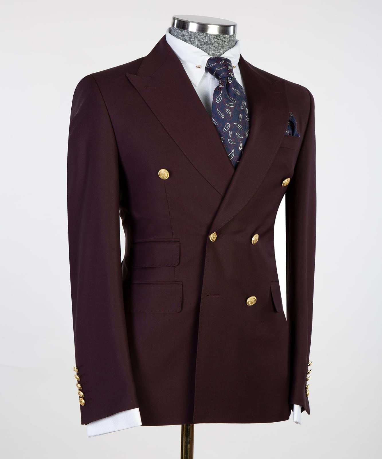 Fashionable Pointed Lapel Burgundy Double-Breasted Suit