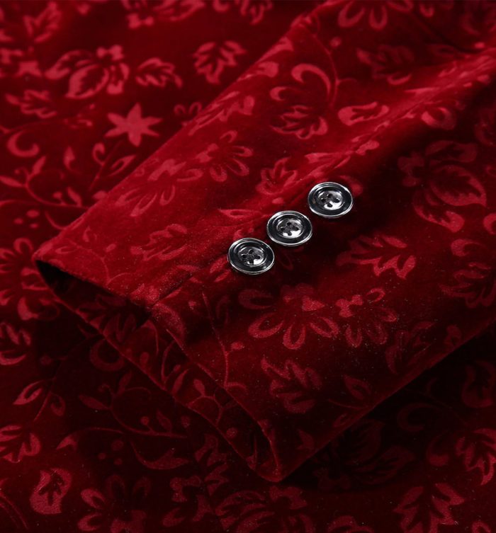 Burgundy Floral Velvet Blazer Fashion Suit Sizes For Men