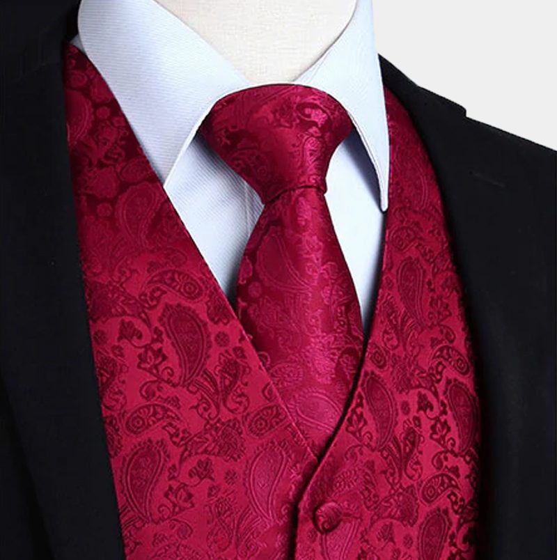 Silk Ruby Paisley Waistcoat Fashion Prom Men Vest