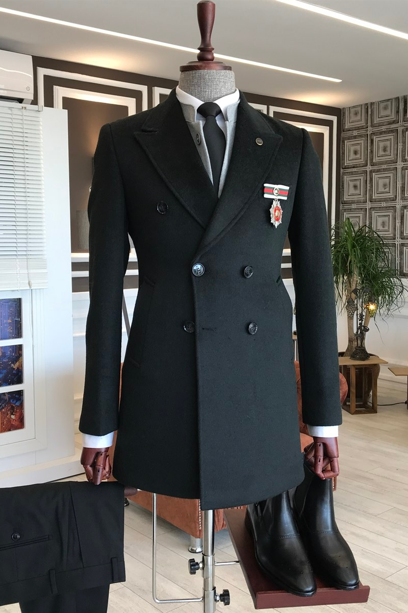 Frederic Formal All Black Point Lapel Double Breasted Custom Winter Coat
