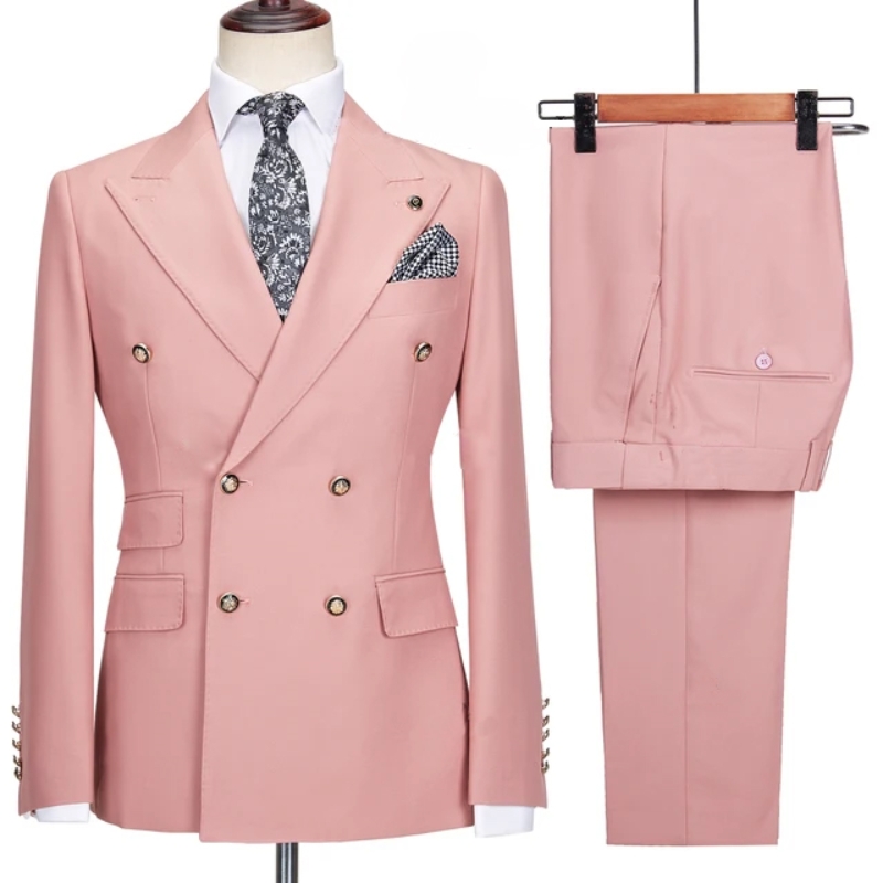 Pink Peak Lapel Double-Breasted Two-Piece Prom Suit