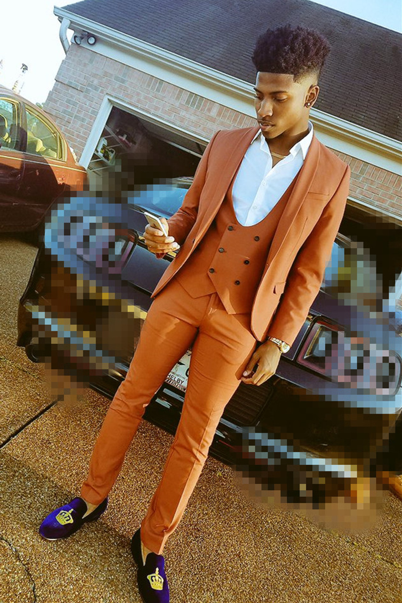 Michael Orange Three Piece Cape Lapel Tailored Men Suit