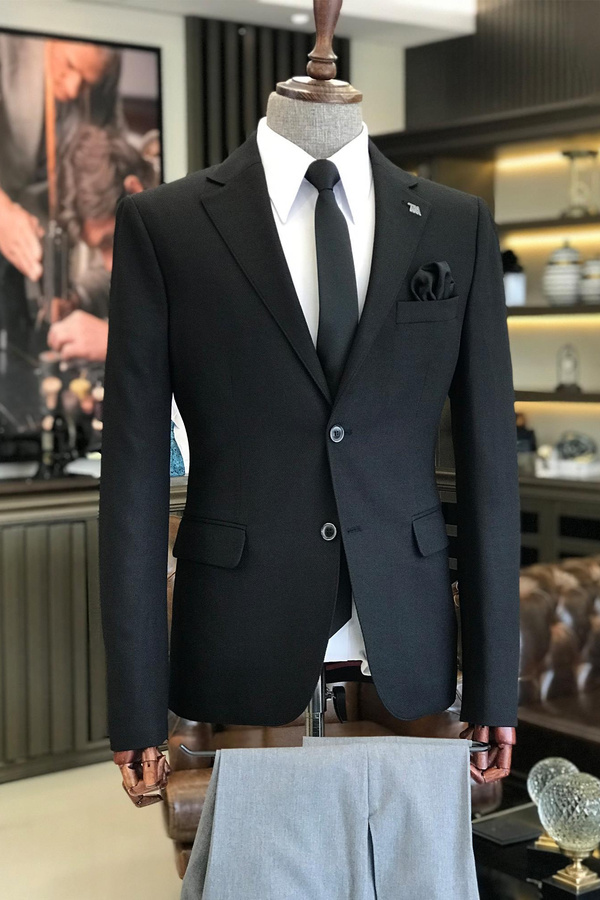 Italian Fashion New Black Notch Lapel Single-Breasted Business Suit