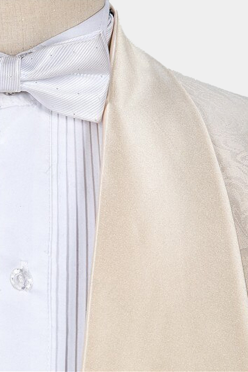 Champagne Three-Piece Jacquard Wedding Tuxedo Shawl Lapel Banquet Suit
