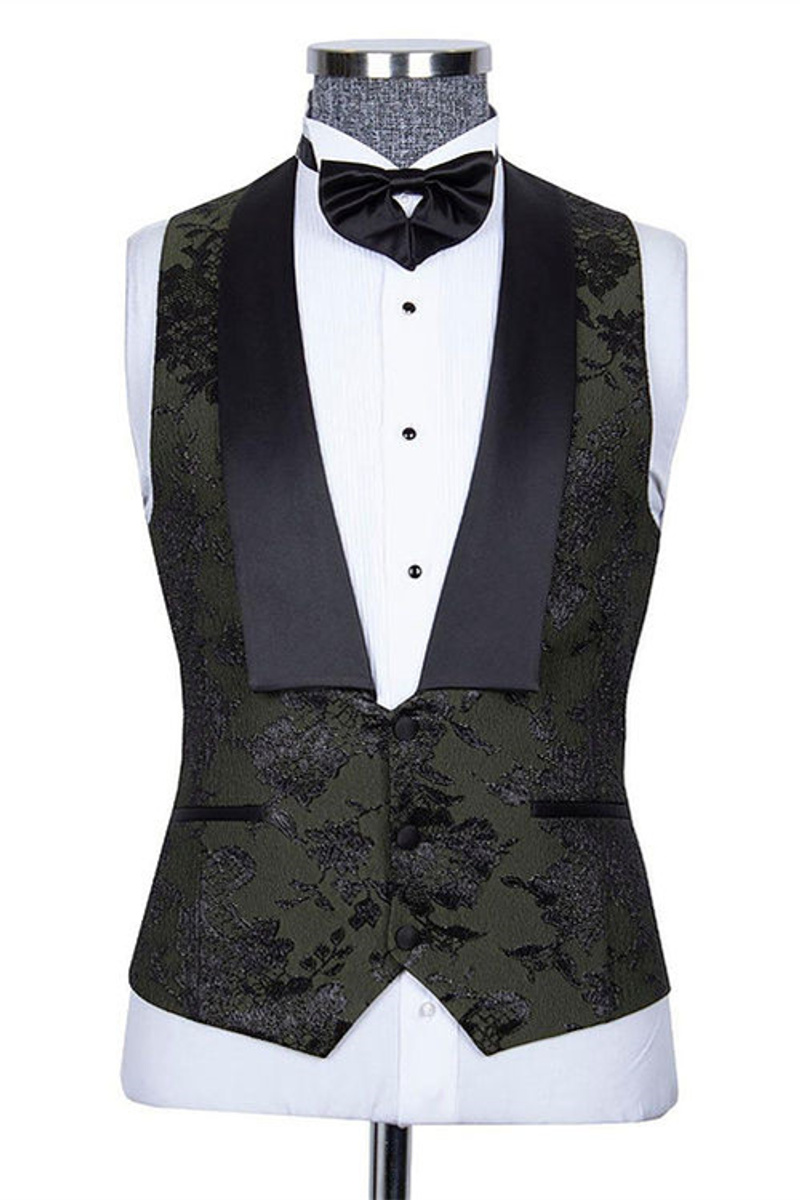 Nathanael Handsome Black Three-Piece Jacquard Point Lapel Wedding Groom Suit
