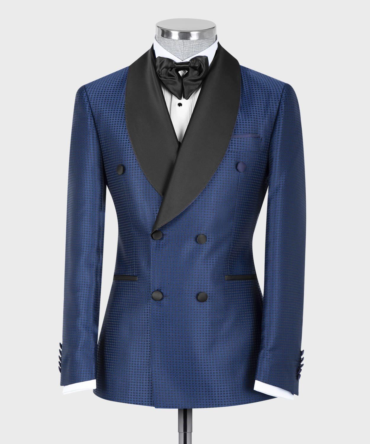 Fashion Navy Double-Breasted Cape Lapel Wedding Suit