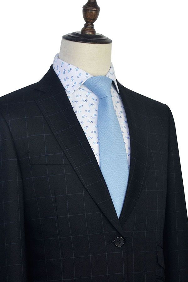 Black Check Classic Suit Notched Lapel Three Slant Pocket Business Suit