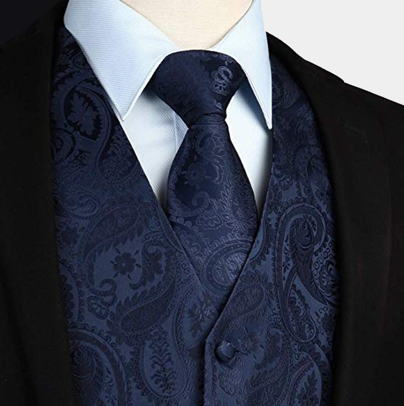 Silk Navy Paisley Tank Top And Tie Set