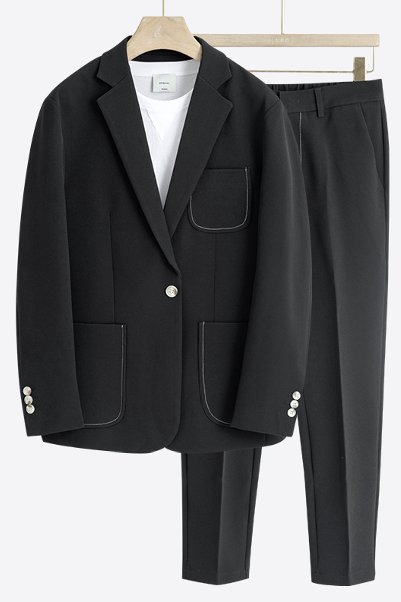 Jay Chou Black One Button Loose Fashion Summer Men Suit