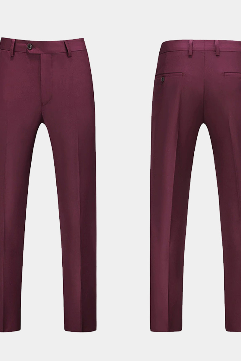 Armando Burgundy Three-Piece Suit Peak Lapel Tuxedo