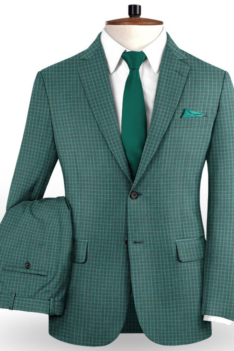 Dark Green Plaid Prom Costume Tuxedo Charming Memory Suit