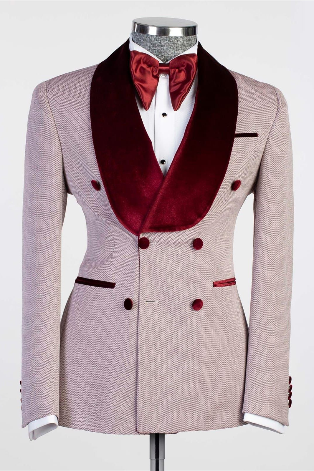 New Double-Breasted Fashion Prom Suit with Wine Red Shawl Lapel
