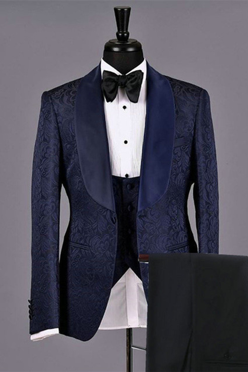 Lukas Dark Navy Jacquard Fashion Bespoke Wedding Suit