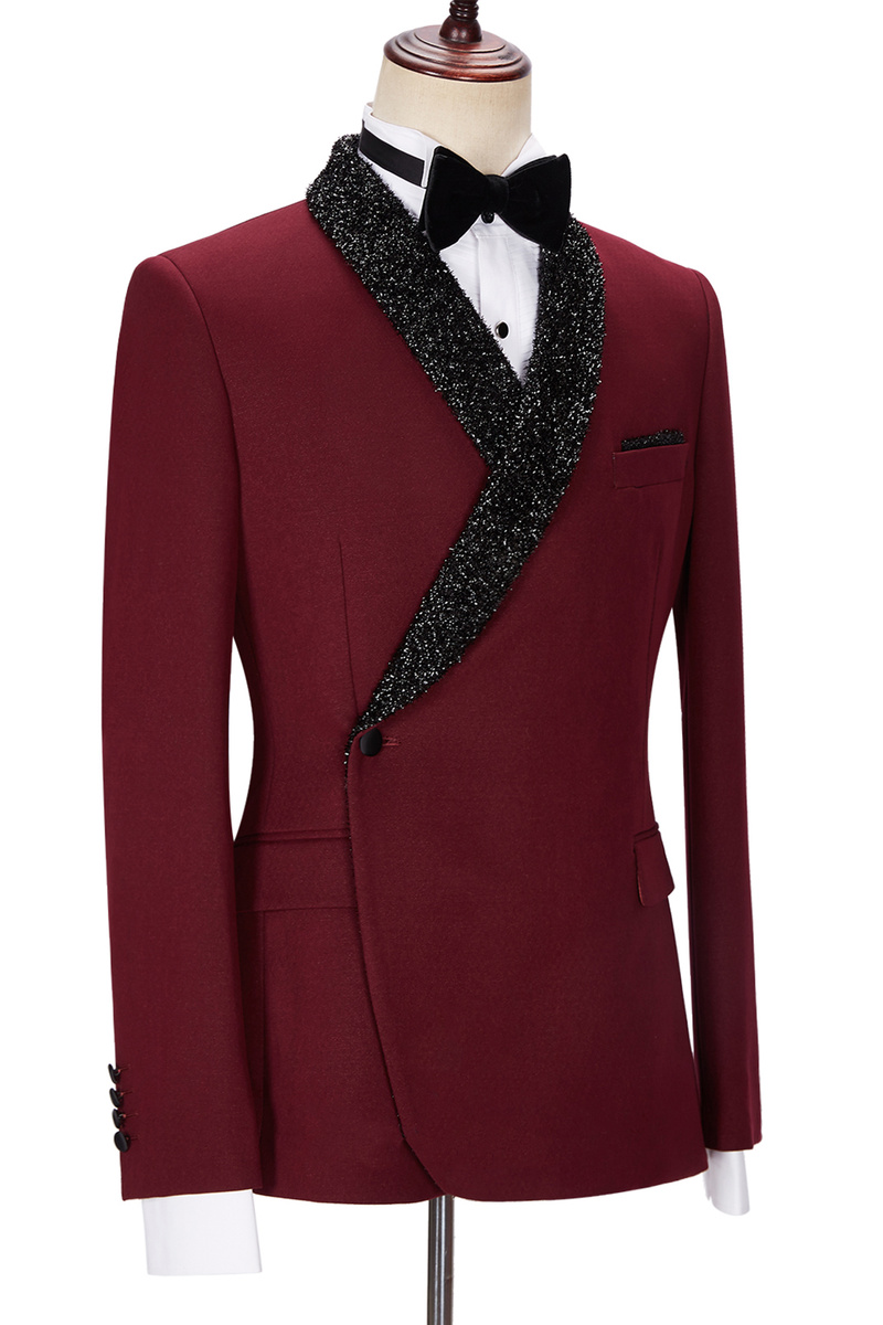 Jonathan Chic Burgundy Sparkle Shawl Lapel Two-Piece Suit