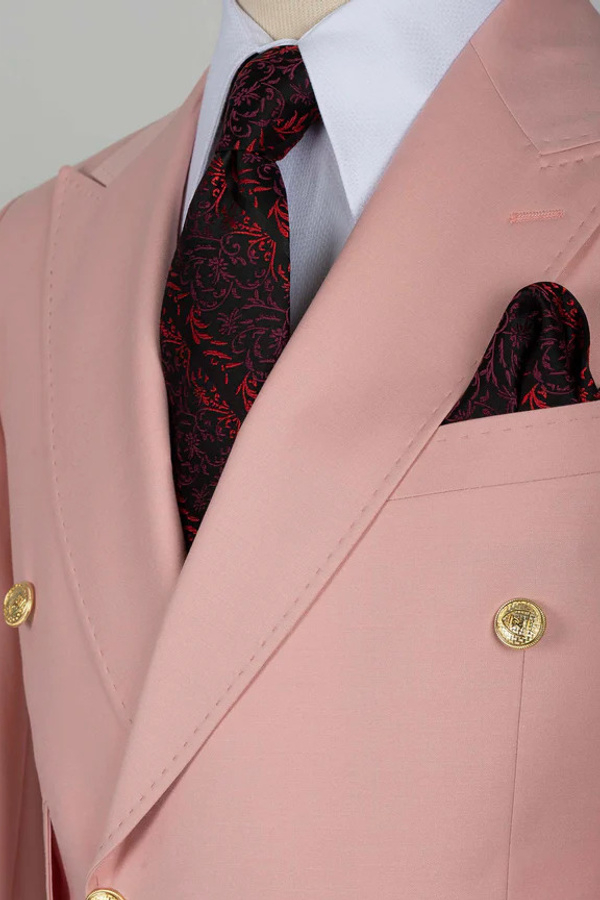 Stylish Pink Double-Breasted Two-Piece Suit Three Pocket