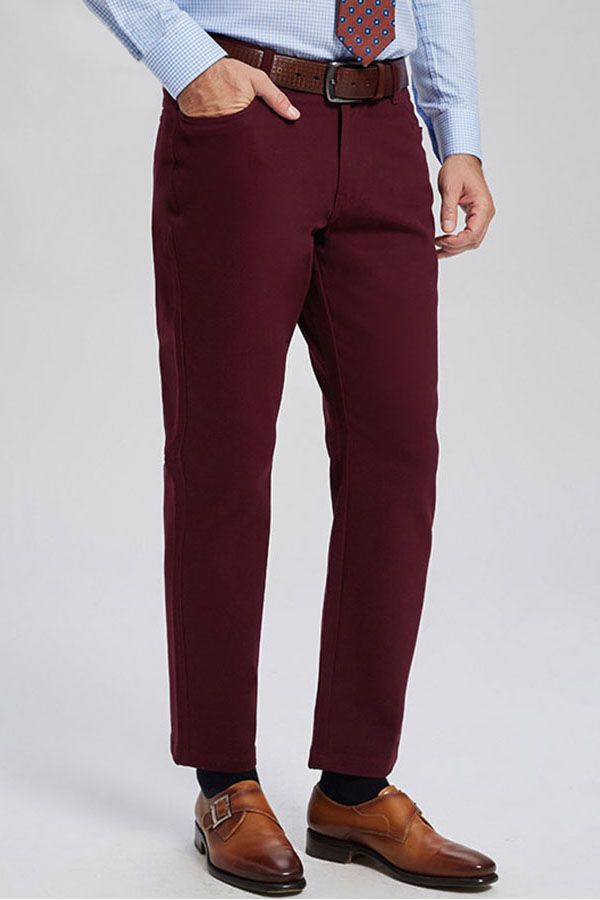 Classic Burgundy Cotton Straight Fit Men Everyday Business Pants