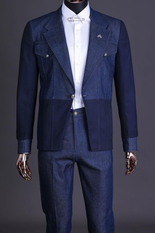 Dark Blue Notched Lapel Two Pieces Prom Suits For Men