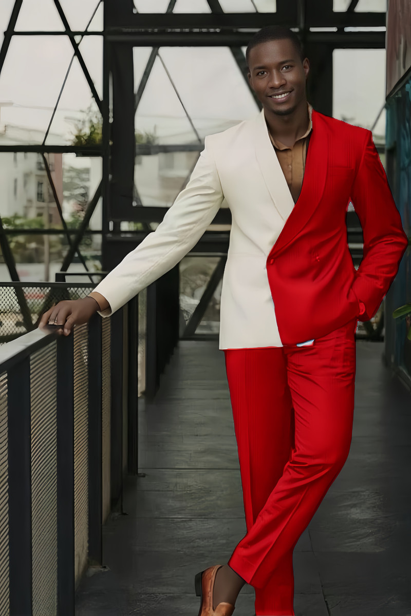 Andy Red And White Double Breasted Slim Fit Shawl Lapel Men's Suits For Prom