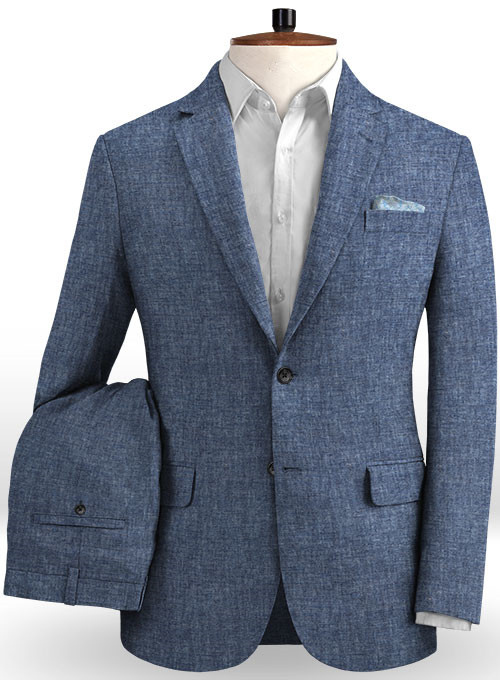 Navy Two-Piece Suit Stylish Linen Tuxedo with Notched Lapel
