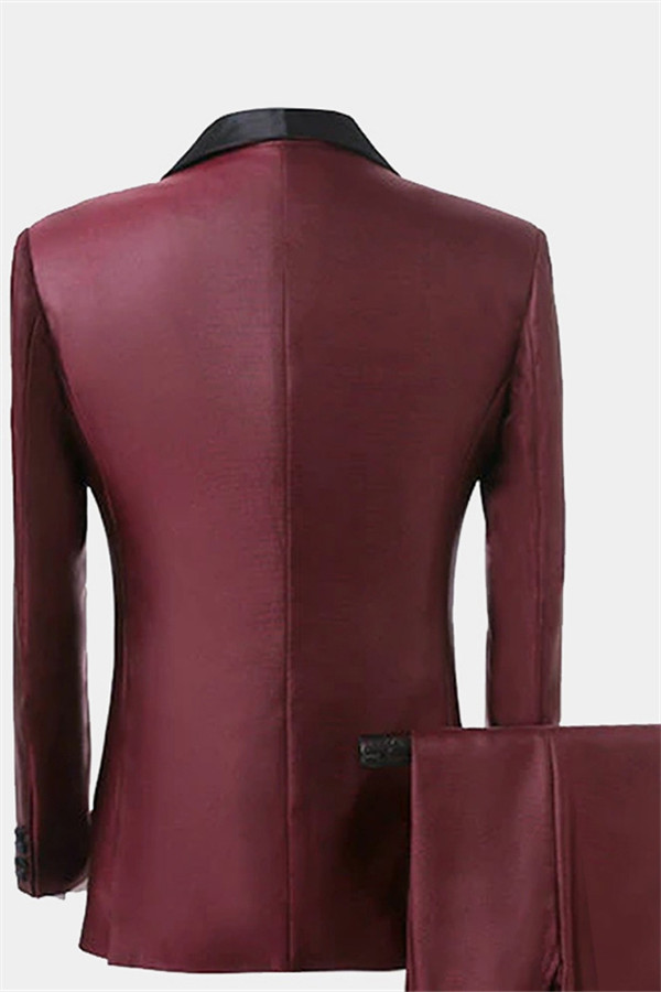 Fashion Burgundy Three-Piece Suit Black Shawl Lapel Tuxedo Online