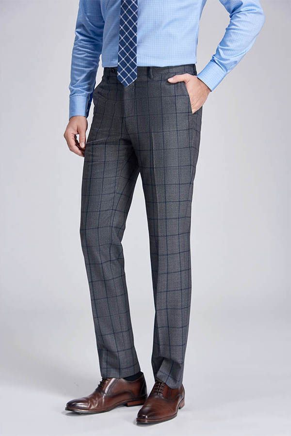 Large Plaid Fashion Grey Men Suit Pants