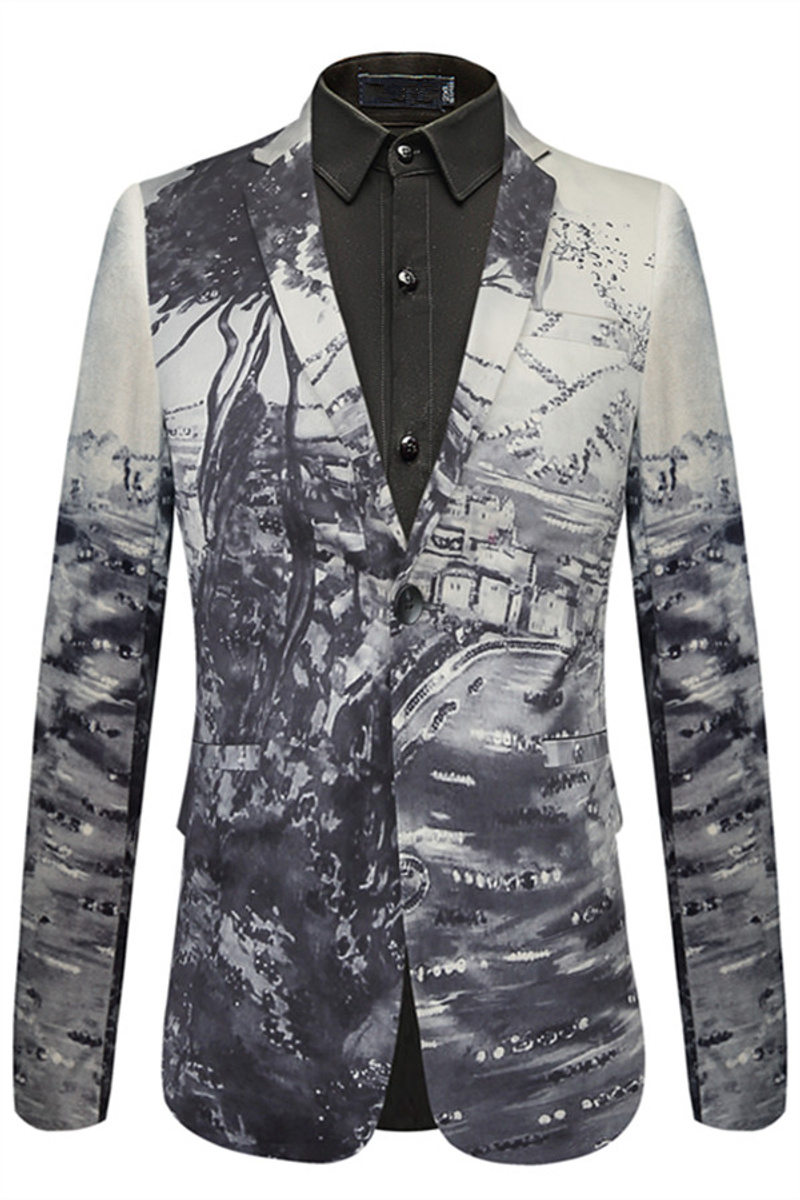 Fashion Tree Print Slim Fit Blazer