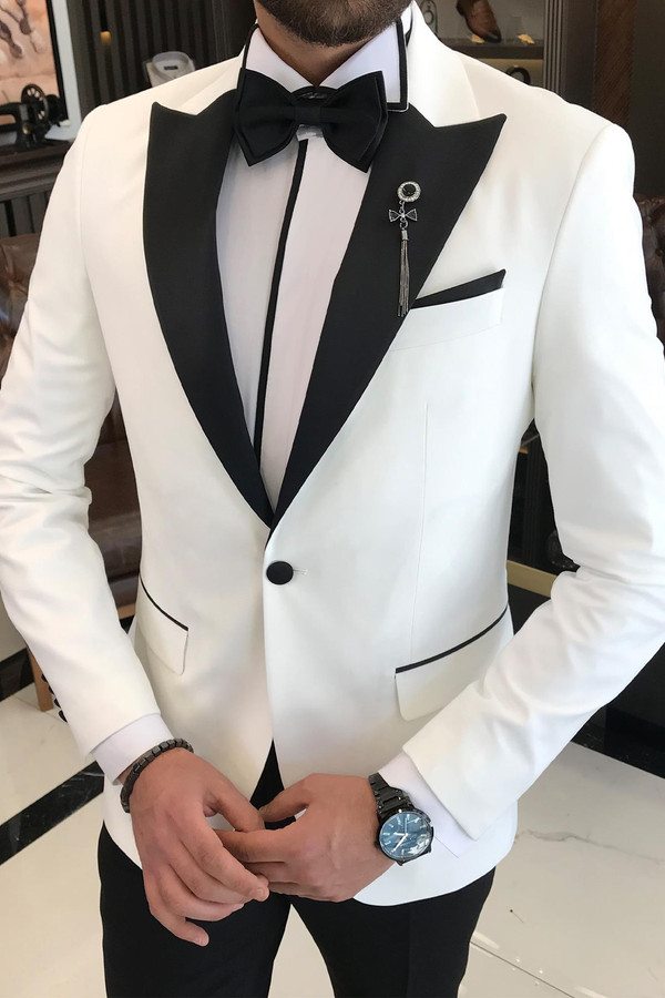 Aries Gorgeous White Wool Blend Slim Fit Groom Wedding Suit