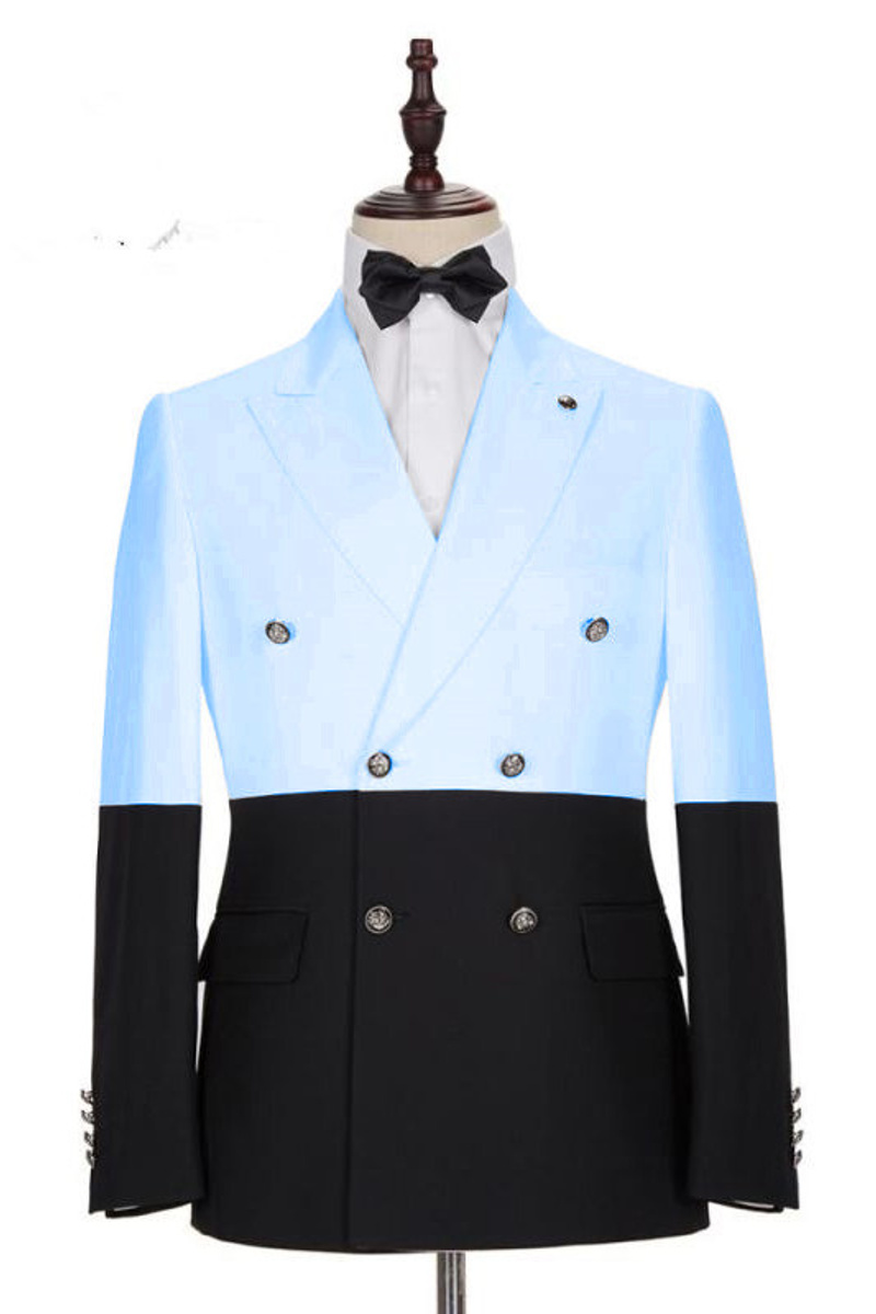 Simon Fashion Sky Blue Double Breasted Men Suit Point Lapel