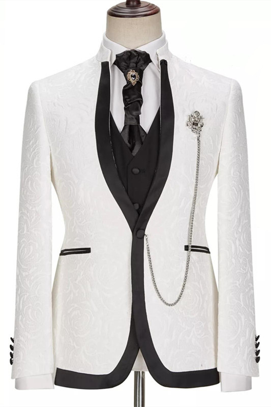White Jacquard One-Button Three-Piece Slim Wedding Suit