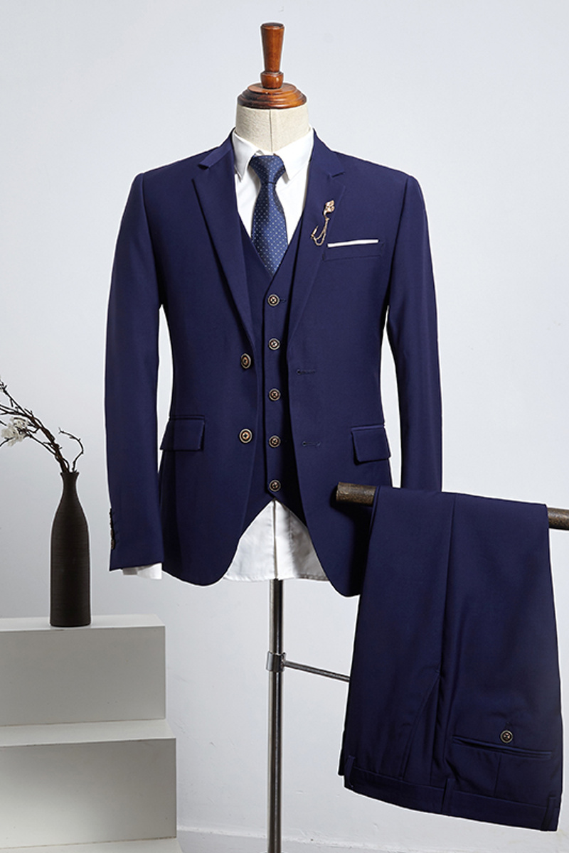 Blake Sleek Dark Blue Notched Lapel Two-Button Slim Fit Suit