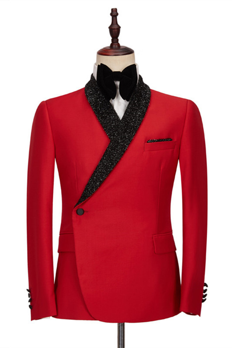 Joseph Red Shawl Lapel Custom Wedding Suit with Black Pants