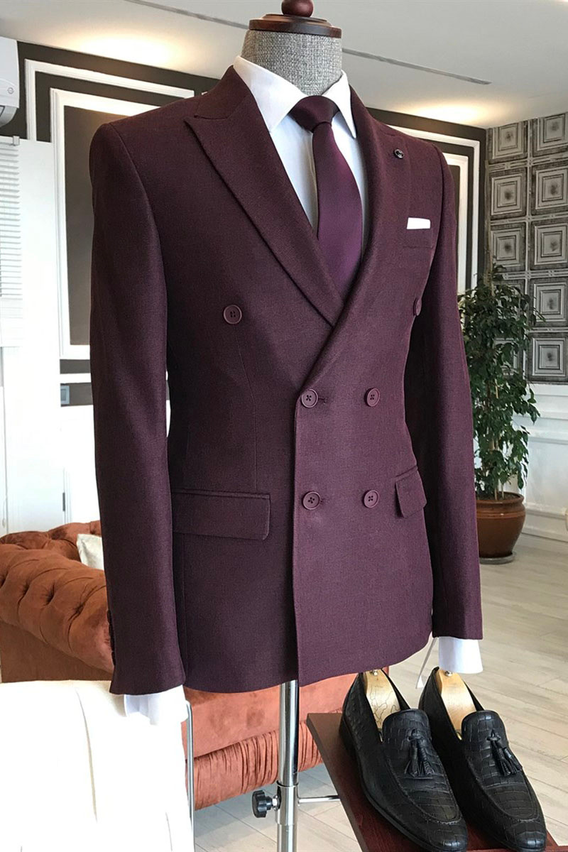 Nathan Burgundy Double-Breasted Custom Business Suit