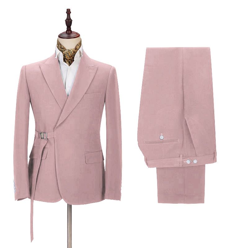 Chic Pink Casual Suit for Prom Buckle Button Formal Groomsmen Suit for Wedding