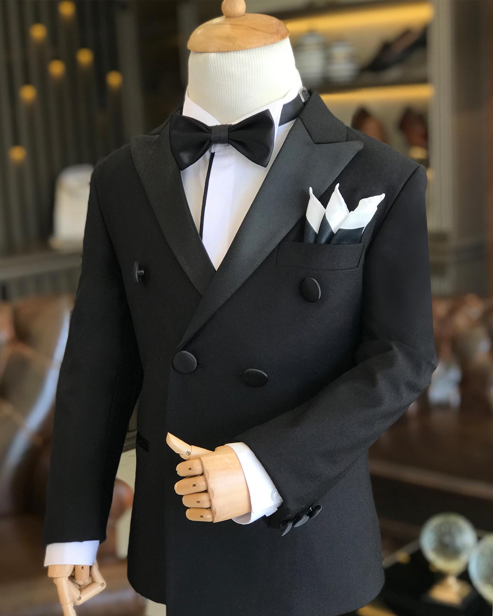 Black Slim Fit Double-Breasted Boys' Tuxedo Suit