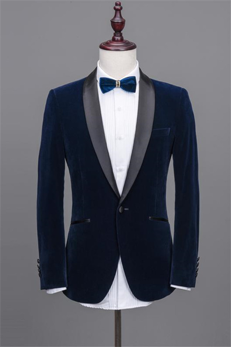 Navy Shawl Lapel Velvet Prom Suit Best Men Tuxedo