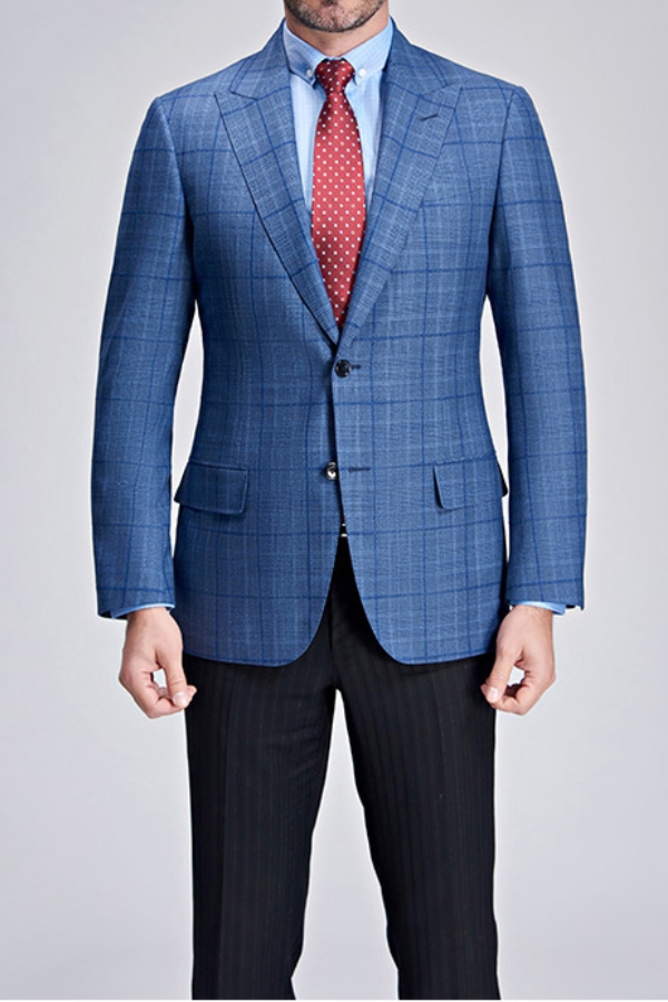 Men Point Collar Plaid Blazer Modern Blue Blazer NEW
