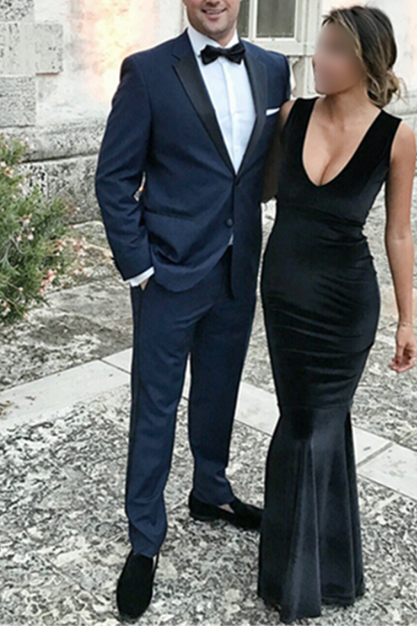 Navy Prom Suit Notched Lapel Slim Fit Men Suit