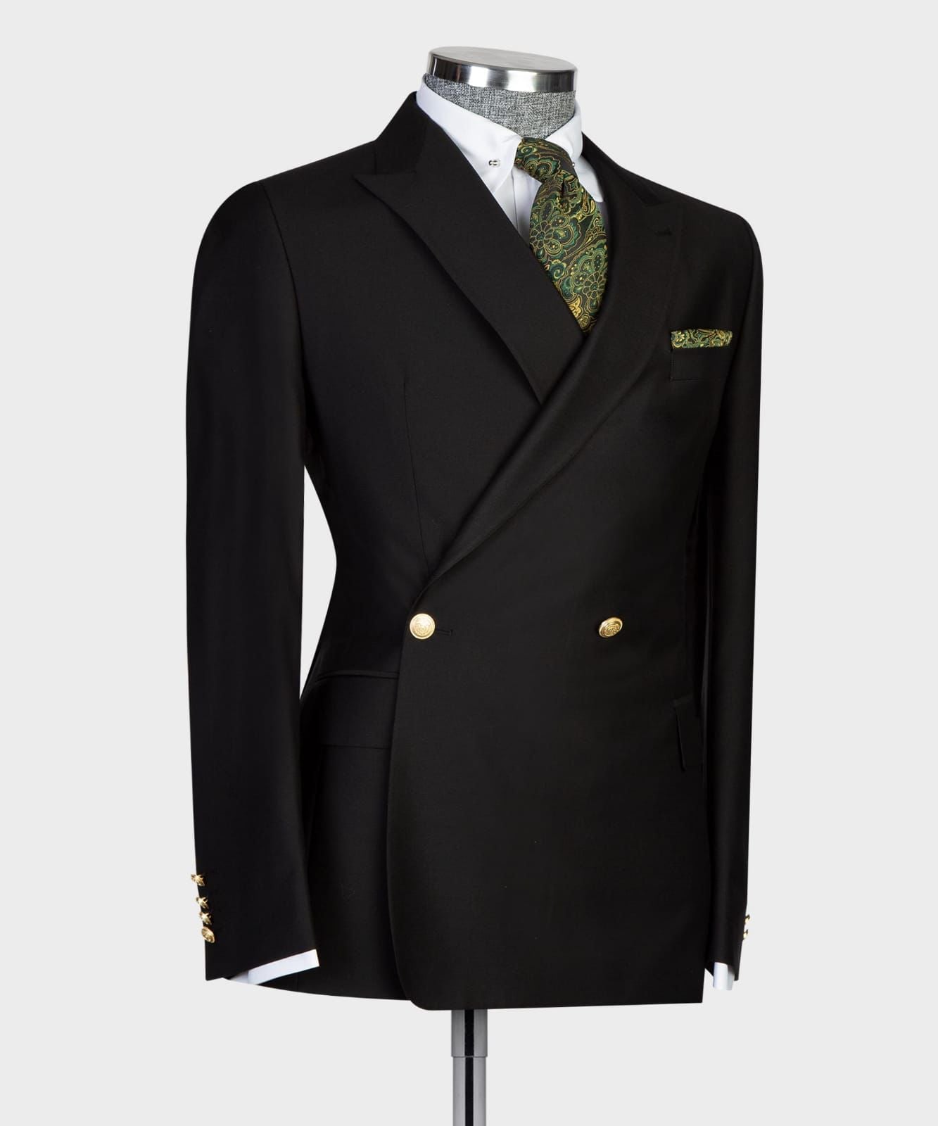 Black Design Double-Breasted Pointed Collar Tailored Suit