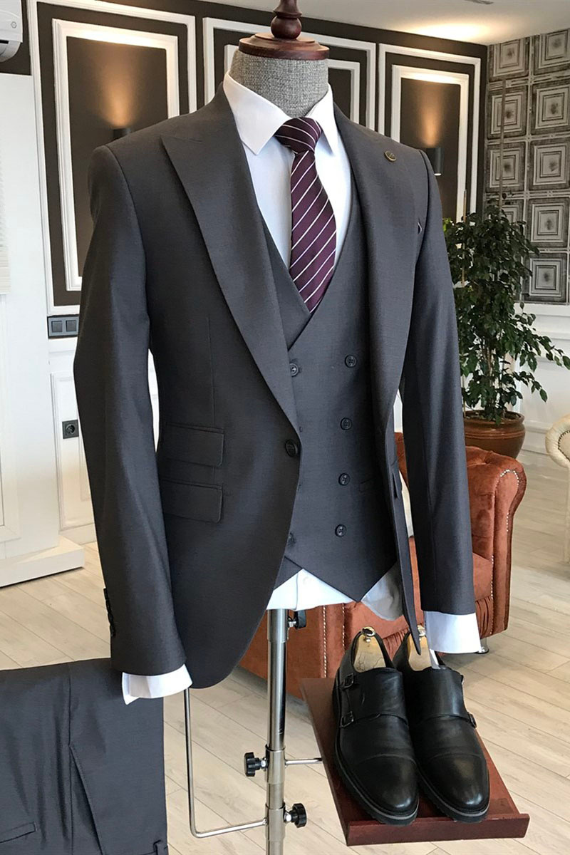 Max Black Three-Piece Point Lapel One-Button Custom Business Suit