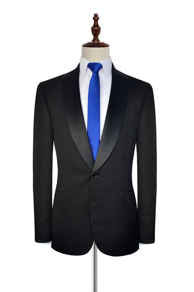 Unique Small Check Jacquard Wedding Suit Black Prom Suit