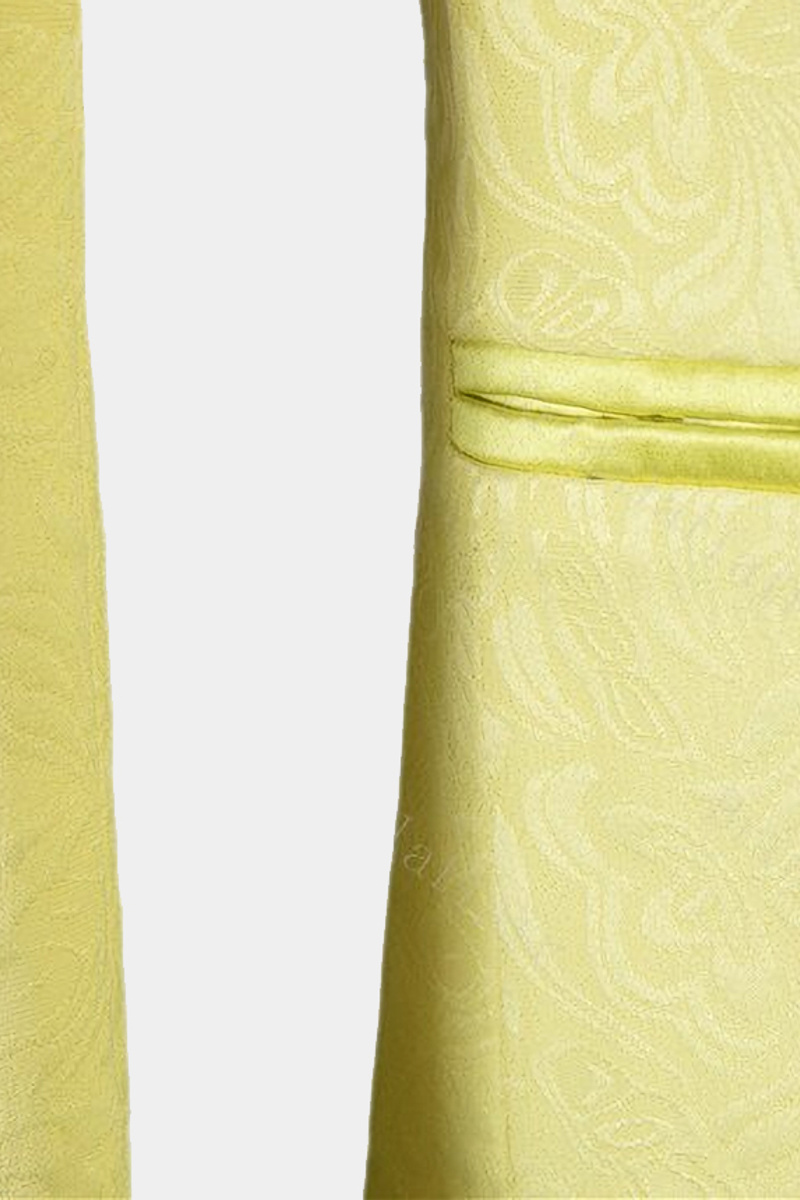 Yellow Jacquard Men Suit Three Piece Cape Lapel Tuxedo