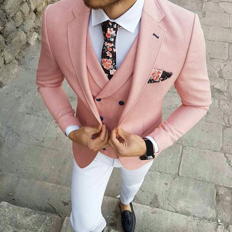 Reese Pink Three Piece Slim Fit Notch Lapel Prom Men Suit