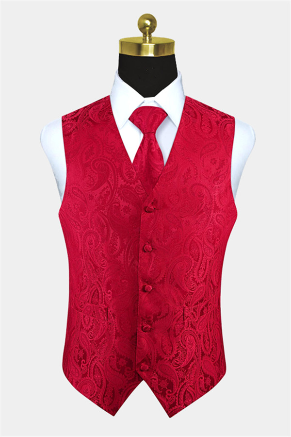 Stylish Silk Red Paisley Men Dress Vest For Prom