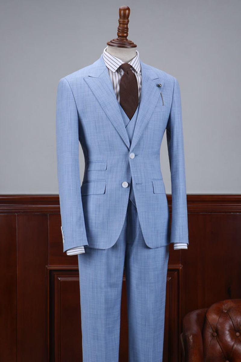 Adonis New Sky Blue Plaid Three Flip Business Suit