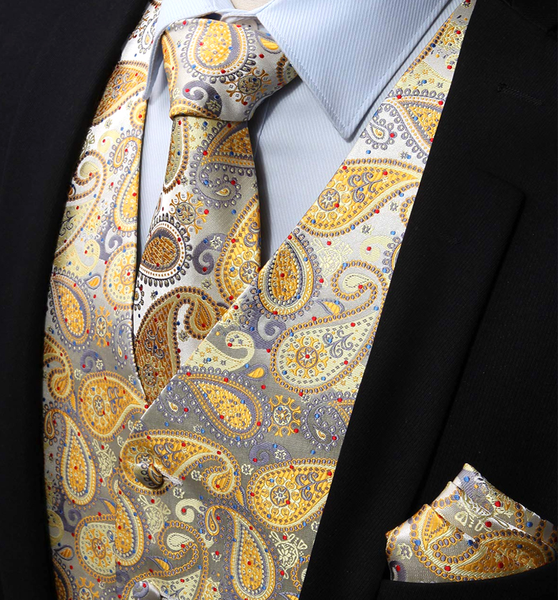Easton Gold Paisley Men Dress Vest Set