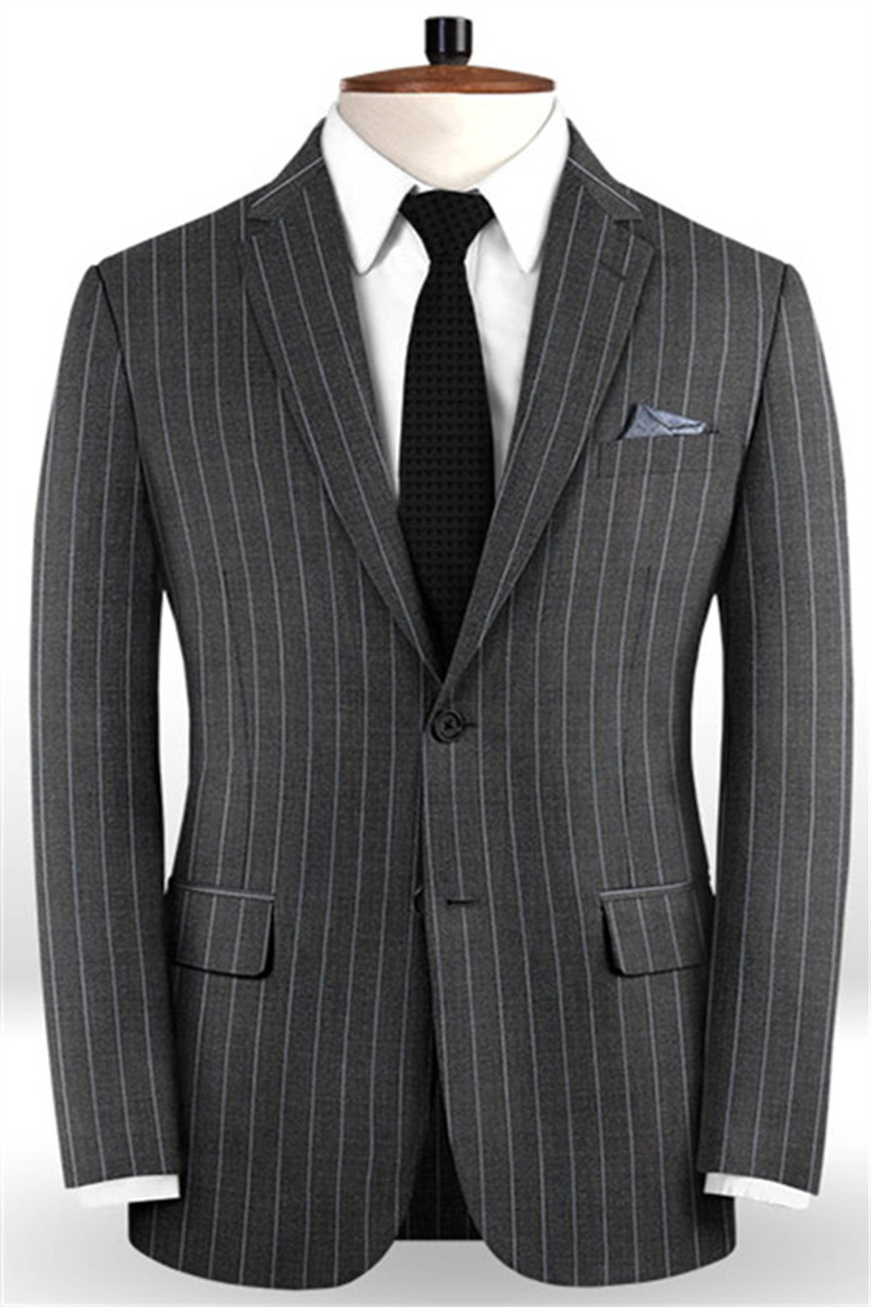 New Smoke Grey Business Suit Modern Striped Notch Lapel Tuxedo