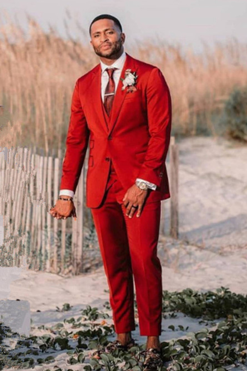 Alexander Red Three Piece Stylish Velvet Point Lapel Men Suit